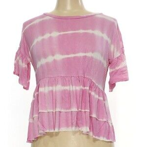 Simply Southern Pink Tie Dye Top Shirt Ruffle Tunic Beach Summer peplum Med